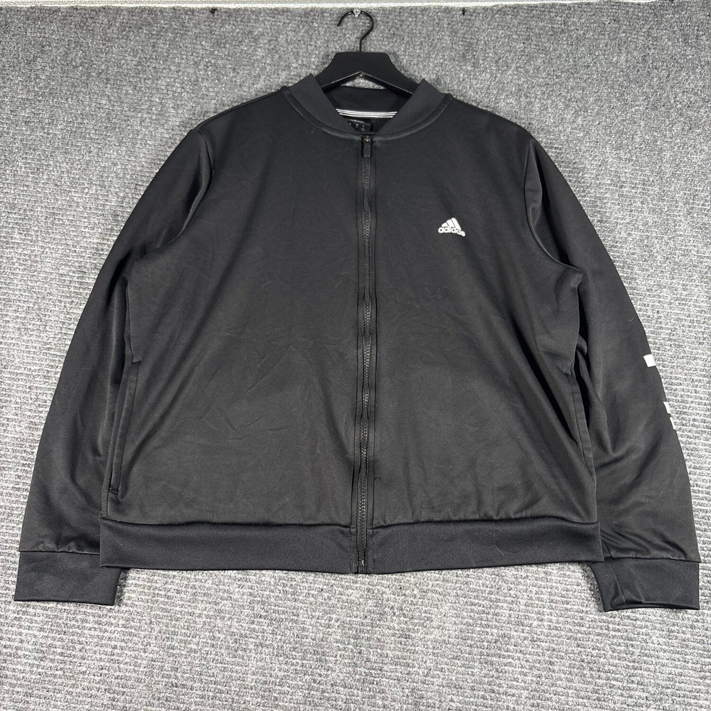 Adidas Track Jacket Women XL Black Excellent Full Zip Bomber Sleeve Logo